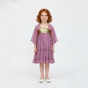 NWT I Love Gorgeous London Mauve Gold Sequins Stars 3/4 Sleeves Girls Dress 2/3